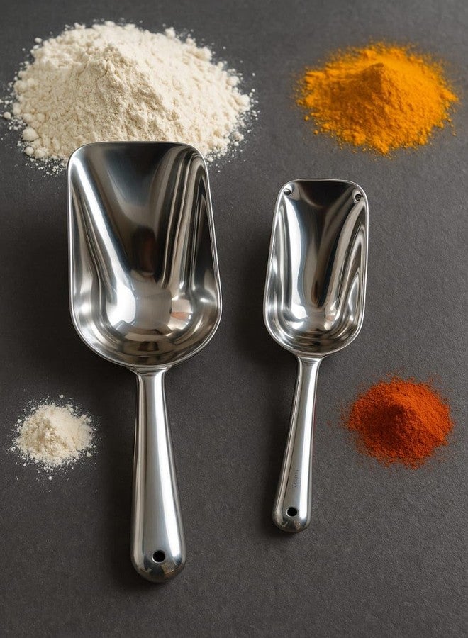 LDG WARE Stainless Steel Aata Scoop Spoon | Grocery Flour Grain Dry Foods Candy Spice Scoop | Heavy Duty Steel Atta Scoops (Silver) (26 * 7.5 * 3cm/28 * 10 * 3.5cm) - Image 4